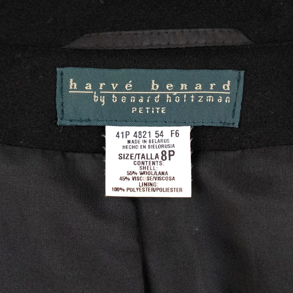Harve Benard Holtzman Women's Classic Black Wool Blend Coat SZ 8 Petite Belarus